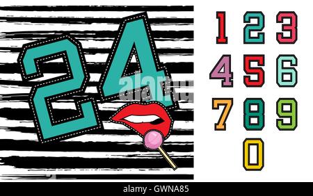 Set of retro university sports team style numbers, ideal for clothes embroidery patch or stickers. EPS10 vector. Stock Vector