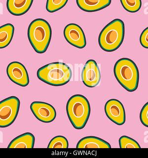 Colorful seamless pattern with cartoon avocado slices. Healthy lifestyle illustration background. EPS10 vector. Stock Vector
