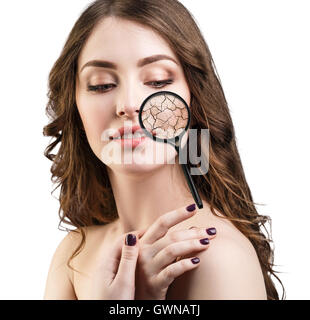 Face of young woman with dry skin. Stock Photo