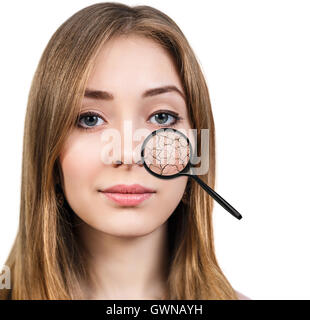 Face of young woman with dry skin. Stock Photo