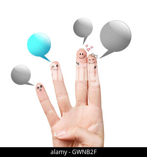 Finger smileys with colorful speech bubbles Stock Photo