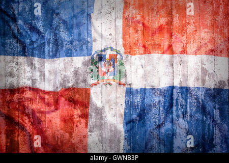 Grunge style of Dominican Republic flag on a brick wall for background Stock Photo