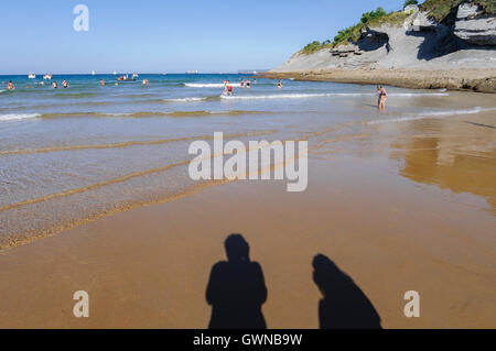 Rocky promontory used as a golf course and Mataleñas beach in Santander, Cantabria, northern Spain Stock Photo