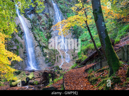 Grey Mare's Tail twin Waterfalls, near Llanrwst, Conwy, Snowdonia, North Wales, UK Stock Photo