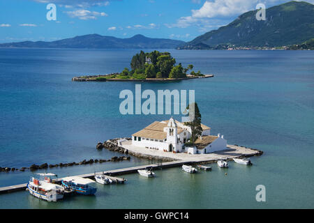 Vlacherna Monastery and Mouse Island Corfu Ionian Islands Greece Stock Photo