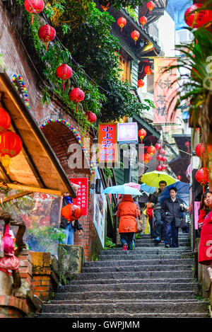 Jiufen, Taiwan old town steps. Stock Photo