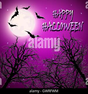 Flock of bats above the trees at night time. Stock Vector