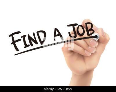 Find a job written by hand, 3D illustration realistic hand writing on transparent board Stock Vector