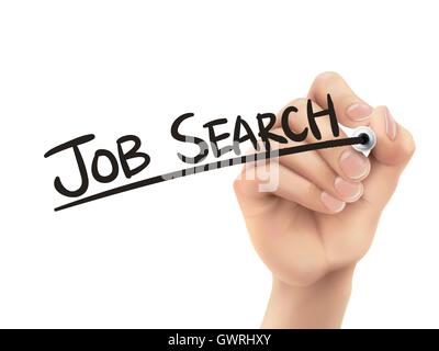 Job search written by hand, 3D illustration realistic hand writing on transparent board Stock Vector