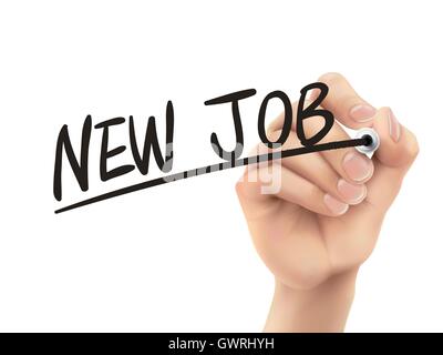 New job written by hand, 3D illustration realistic hand writing on transparent board Stock Vector