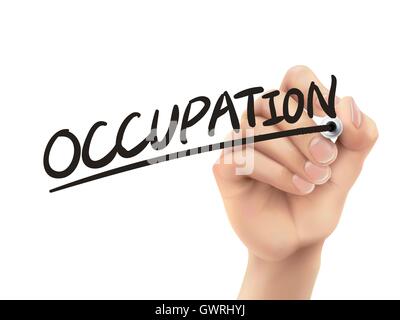 Occupation written by hand, 3D illustration realistic hand writing on transparent board Stock Vector
