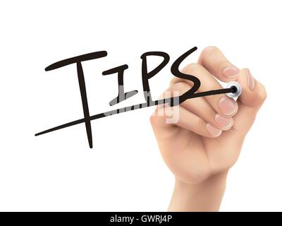 Tips written by hand, 3D illustration realistic hand writing on transparent board Stock Vector
