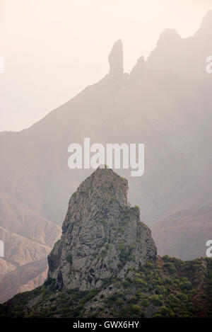 Lot in the foreground and Lot's wife in the background.  Famous landmarks on the island of St Helena in the South Atlantic Stock Photo