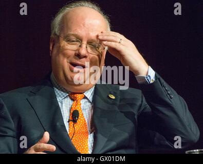 GOP political consultant Karl Rove discusses his forthcoming book during the Texas Book Festival at the LBJ Presidential Library December 1, 2015 in Austin, Texas. Stock Photo