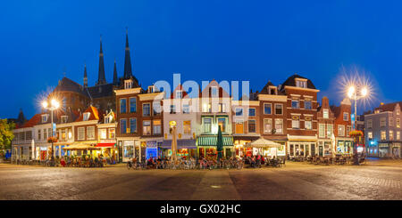 Markt square at night in Delft, Netherlands Stock Photo