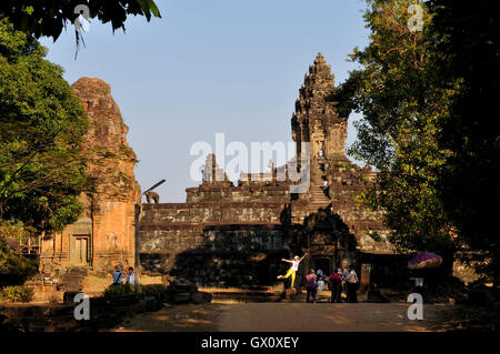 Bakong - first temple mountain of sandstone constructed by rulers of the Khmer empire at Angkor Stock Photo