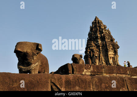 Bakong - first temple mountain of sandstone constructed by rulers of the Khmer empire at Angkor Stock Photo