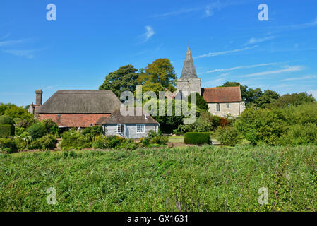 Alfriston clergy house and St Andrews church. East Sussex. England. UK Stock Photo