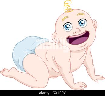 Vector illustration of a cute baby boy crawling and smiling. Stock Vector