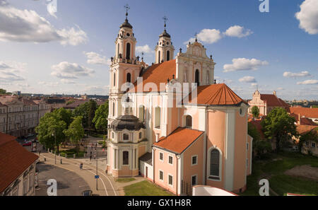 AERIAL. Beautiful sunny shot of St. Catherine (Kotrynos) church in Vilnius, capital of Lithuania Stock Photo