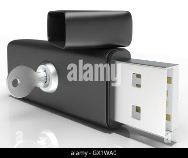 Usb Flash And Key Shows Secure Portable Memory Stock Photo