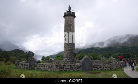 Glenfinnan Monument, at the head of Loch Shiel, was erected, in 1815, in tribute to the Jacobite clansmen who fought and died in the cause of Prince Charles Edward Stuart Stock Photo