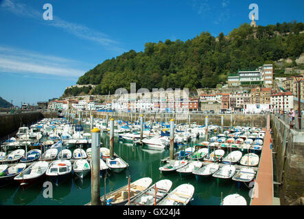 San Sebastian, Old Town Harbour, Boats in the small harbour next to the Old Town in San Sebastian, Spain. Stock Photo