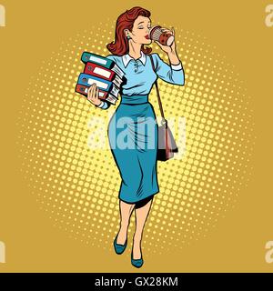 Business woman drinking coffee on the go Stock Vector