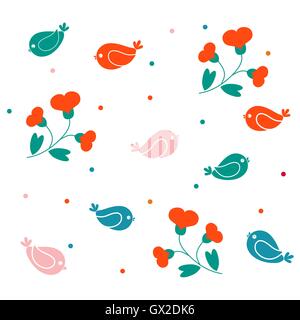 Cute picture with colorful cartoon birds on a white background Stock Vector
