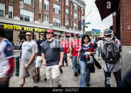 Fans gather on Yawkey Way at Fenway Park, Boston Red Sox Stock