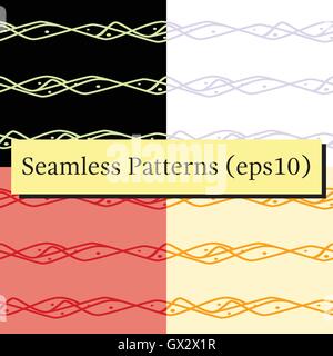 Seamless horizontal lines pattern set with elements in yellow and orange colors. Good for textile, package or other decoration. Stock Vector