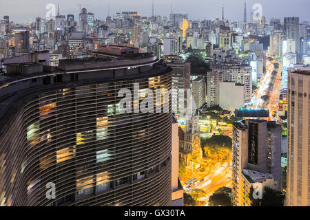 View of Sao Paulo city center with Niemeyer's Copan Buliding in the foreground Stock Photo