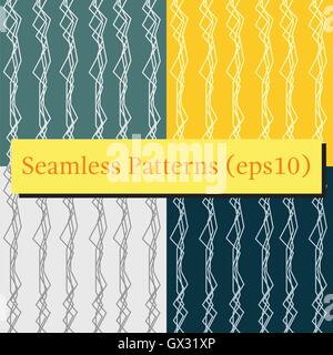 Seamless vertical lines pattern set with elements in yellow and orange colors. Good for textile, package or other decoration. Stock Vector
