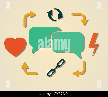 heart, lightning, chains, cycling and speech bubles symbol as people communication cycle abstract vector illustration Stock Vector