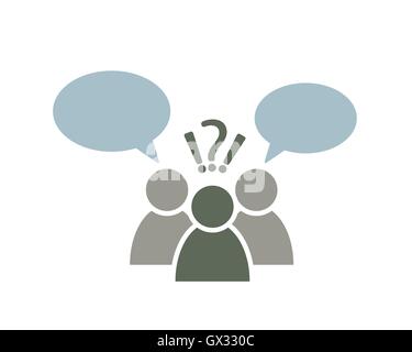 people symbol with speech bubbles, question, exclamation mark decision making abstract vector icon illustration Stock Vector