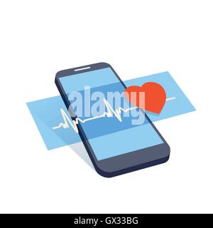 mobile device with heart pulse and heart symbol vector illustration Stock Vector
