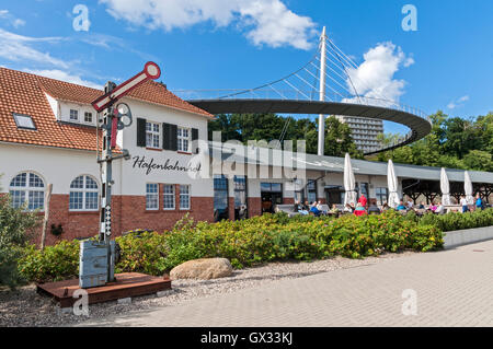 Cafe in former railway station at the old ferry terminus at Sassnitz on Rügen, Mecklenburg-Western Pomerania, Germany. Stock Photo