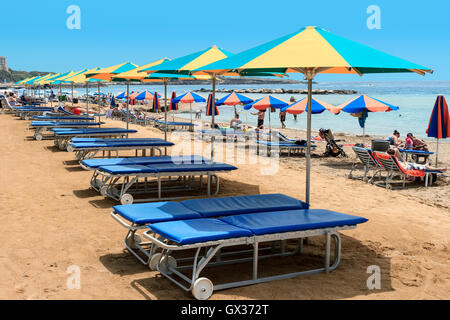 Parasols On The Beach Coral Bay Cyprus Stock Photo