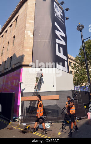 London, UK. 15th September, 2016. London Fashion week gets ready  the day before it begins at NCP car park in Brewer Street in Soho. Credit:  JOHNNY ARMSTEAD/Alamy Live News Stock Photo