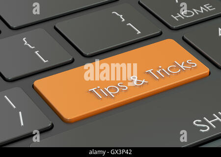 Tips & Tricks button, key on  keyboard. 3D rendering Stock Photo