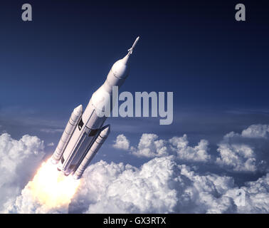 Space Launch System Takes Off In The Blue Sky Stock Photo