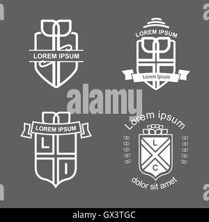 Simple flat crest logotype. Heraldic modern set of logos. Logo design elements. Stock Vector