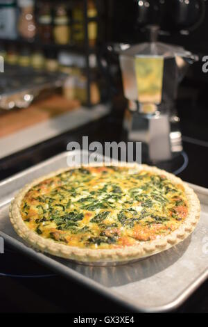 Spinach quiche brunch with coffee. Stock Photo