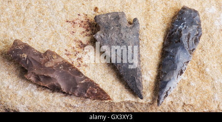 Real American Indian arrowheads found in Dripping Springs ,Texas. Stock Photo