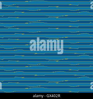 Abstract blue grunge stripes with orange lines. Vector retro background, seamless pattern design Stock Vector