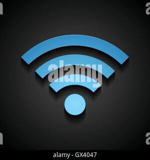 Blue wifi tech icon on black background. Wi-fi wireless technology vector design Stock Vector
