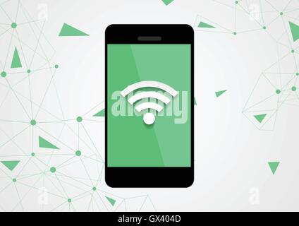 Wifi connection by mobile phone tech background. Vector wireless technology design Stock Vector