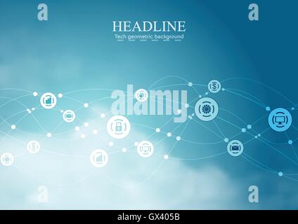 Social communication network wavy background. Vector blue cloudscape design Stock Vector