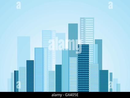 Urban modern city blue panorama. Vector skyline cityscape design Stock Vector