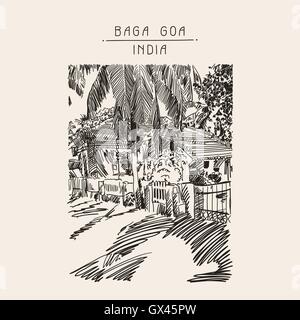 original drawing of India Goa Calangute Baga landscape street, t Stock Vector